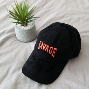 "SAVAGE" Suede Baseball Hat Dad Cap Black